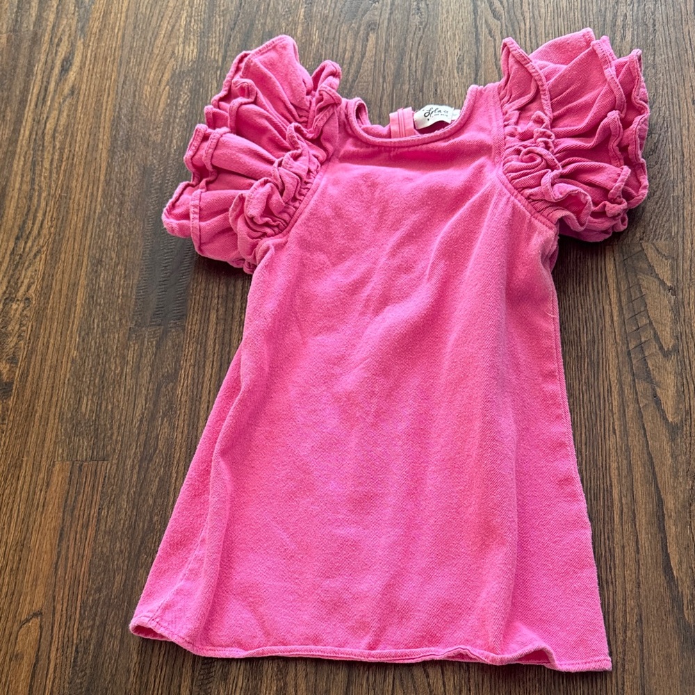 Size 6 Lola + The Boys Pink Ruffle Sleeve Dress